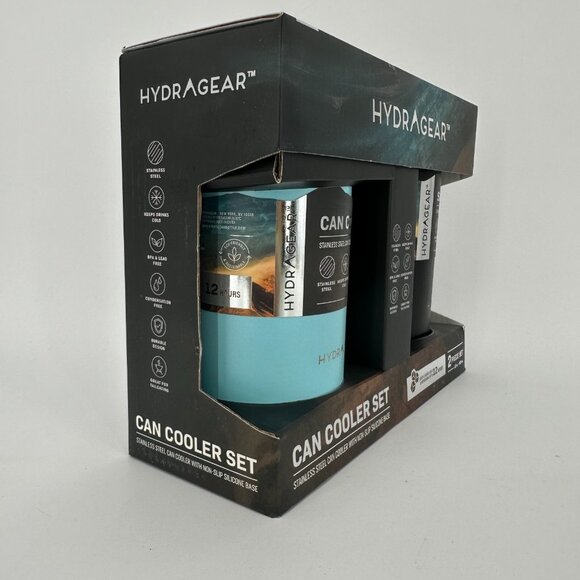 HydraGear Can Cooler Set 12 oz Stainless Steel Non-Slip Silicone Base SLIM & Reg - Picture 2 of 5